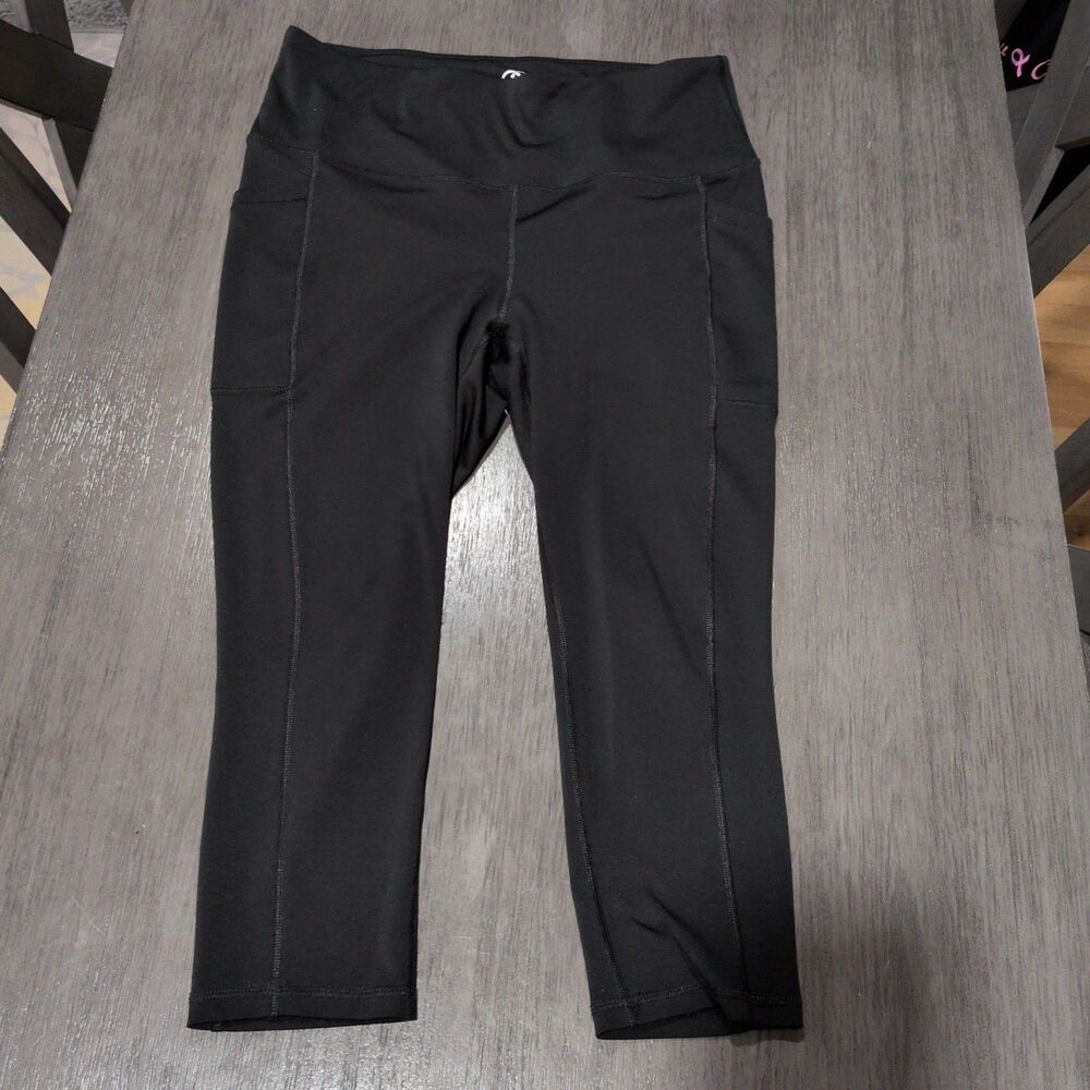 Daisy Fuentes FIT Black High-Waisted Cropped Leggings with Pockets – Size 1X